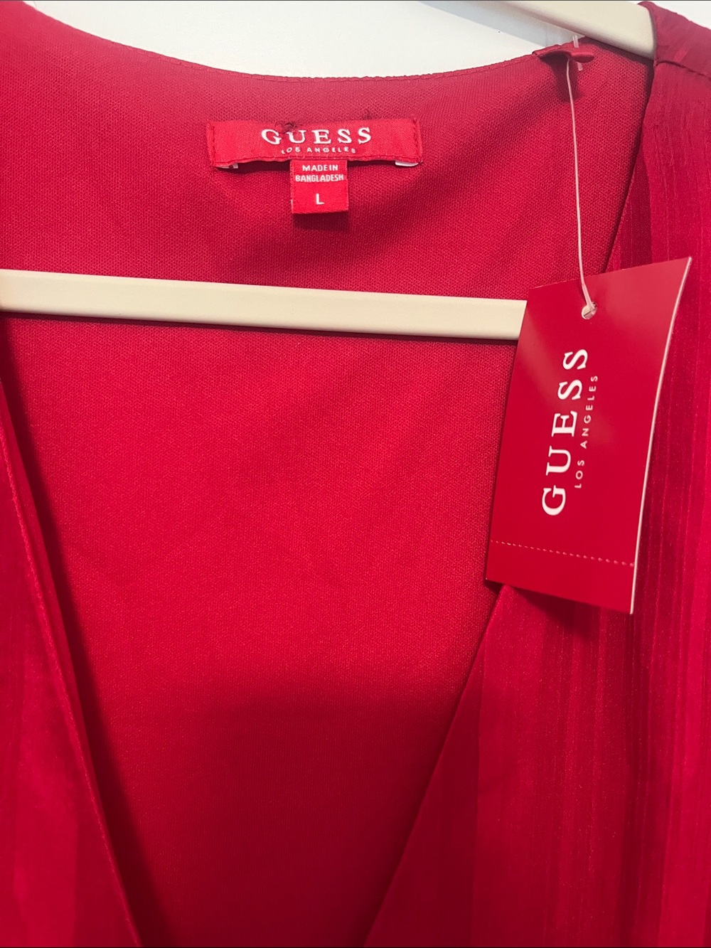Guess Crimson Stripe Wrap Dress with Tie Waist